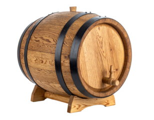 Wine wooden barrel isolated on a transparent background.