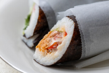 Close-Up of Sushi Burrito in Presentation