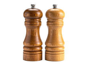 Wooden salt and pepper shakers isolated on a transparent background.