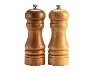 Wooden salt and pepper shakers isolated on a transparent background.