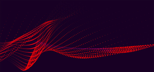 Futuristic dot wave. Abstract digital particle wave. Technology background. Colored musical wave. Dark background. Digital background with smooth, wavy curves. 3D rendering.