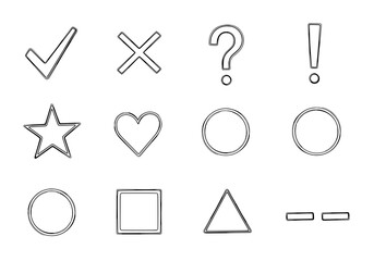 Assorted Simple Symbols Check, Cross, Question, Exclamation, Star, Heart & More