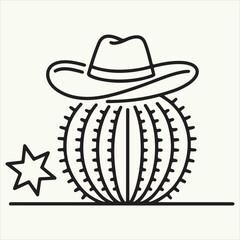Cowboy Cactus with Star Icon A Western-Themed Illustration for Design Projects