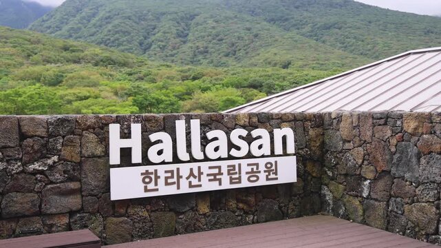 Hallasan National Park, Jeju island, South Korea, vibrant view of trail with a wooden ladder path stairs, trekking and climbing, stairway to Halla mountain summit, hiking in Korea, Jeju-do, sunny day