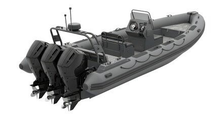 Triple-motor rigid inflatable boat with steering console and equipment