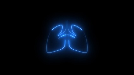 Glowing blue neon outline of human lungs on black background anatomy organ