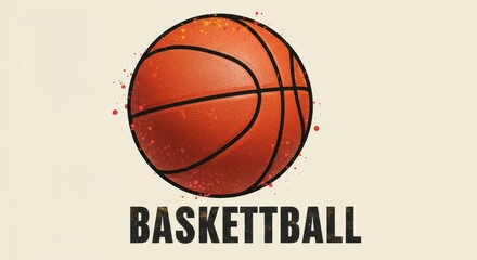 Stylized basketball illustration with grungy paint splatters and 'baskettball' text on a neutral background