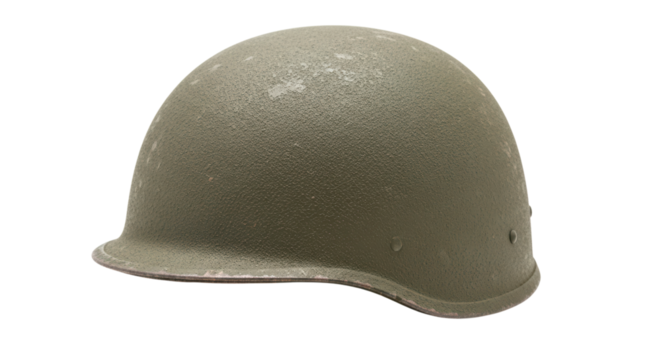 Vintage olive green military helmet on transparent background