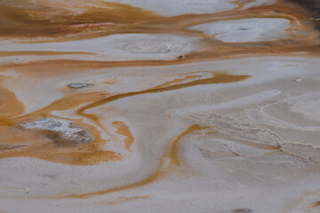 Obraz premium Closeup of geyserite and algae formations in the Porcelain Basin, Yellowstone National Park
