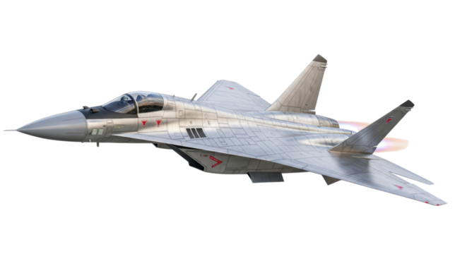 Sleek military fighter jet with transparent background showcasing aerial speed