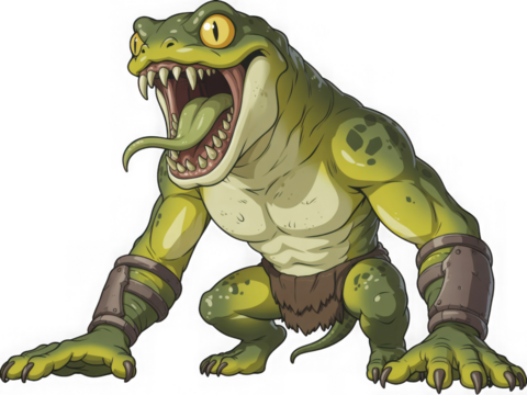 Fearsome amphibian creature with sharp teeth and bulging eyes ready to strike