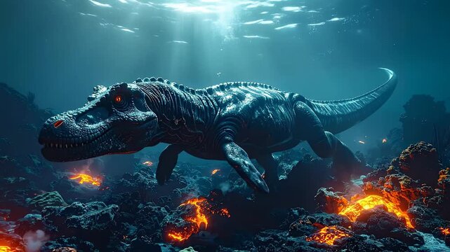 Underwater Tyrannosaurus Rex - A Prehistoric Predator in the Deep Sea.