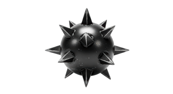 Black spiked ball with sharp edges on transparent background