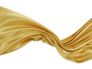 Flowing golden fabric ribbon gracefully waving in elegant swirls and waves
