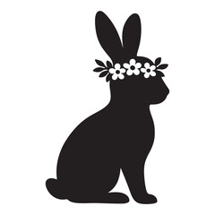 A silhouette of a rabbit wearing a floral crown vector illustration design