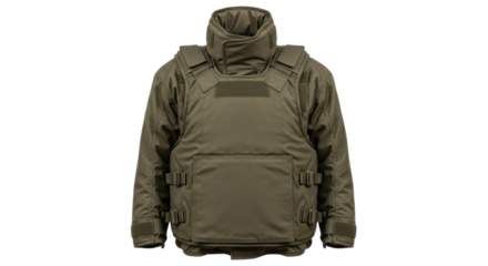 Tactical military vest with secure straps and utility pockets on transparent background