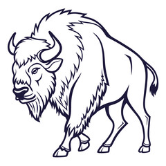 Fototapeta premium Line drawing of a bison with exaggerated features in a stylized design 