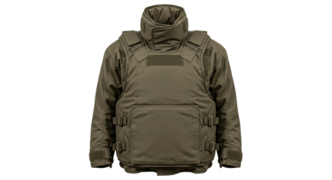 Tactical military vest with secure straps and utility pockets on transparent background