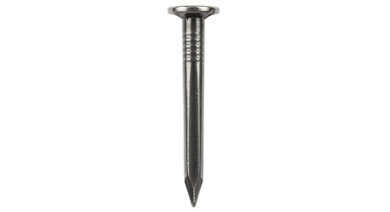 Steel nail with grooved head on transparent background
