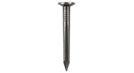 Steel nail with grooved head on transparent background