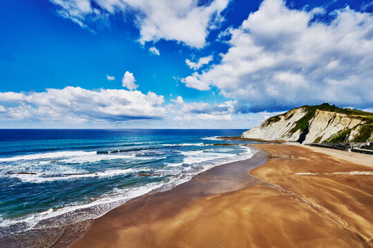 The Flysch cliffs and coastline of the town of Zumaia, Basque Country, northern Spain, Europe 