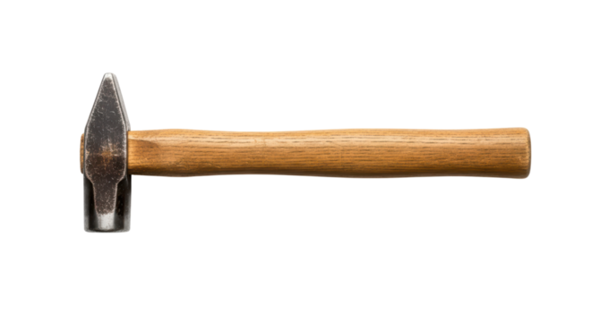 Wood handled claw hammer with metal head on transparent background