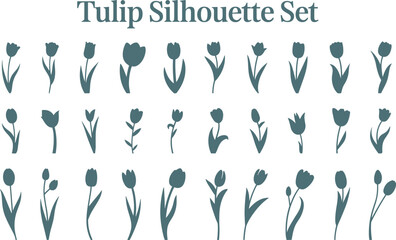 Tulip silhouette set, floral vector icons, botanical design elements, flower shapes, minimalist nature graphics, decorative plant art, garden illustration