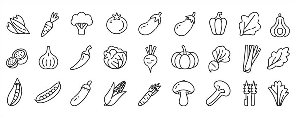 Fresh vegetable outline collection for healthy recipe concept and vegan lifestyle designs, offering versatile ingredients for creative culinary projects