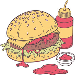Stylized burger illustration with vibrant colors