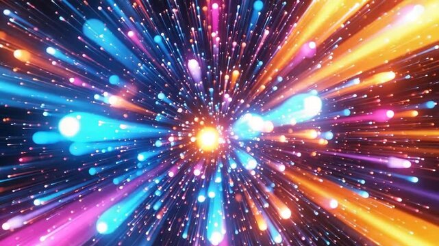 Dynamic Burst of Colorful Light Streaks Animation Loop, Hyperspace Jump, Abstract Speeding Through Light, Seamless VJ Loop