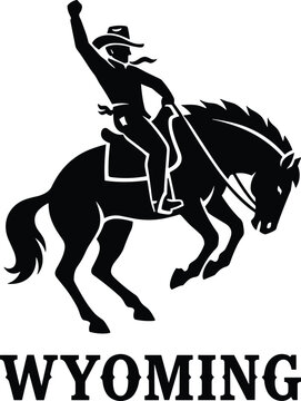 Bold black silhouette of a bucking bronco and cowboy riding a wild horse,a powerful graphic design element.