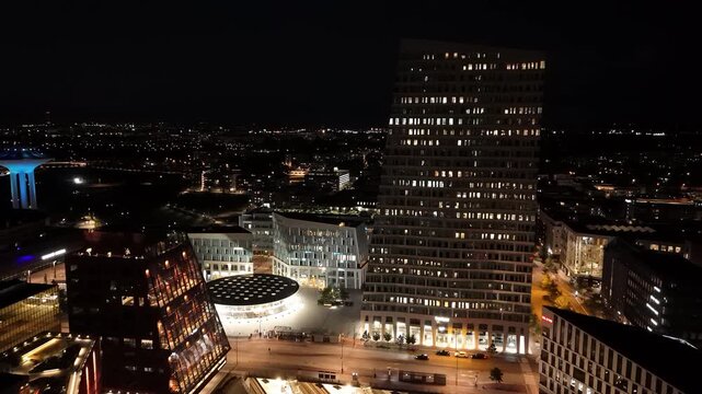 Malm&ouml;&rsquo;s Hyllie neighborhood illuminated by glowing windows and streetlights