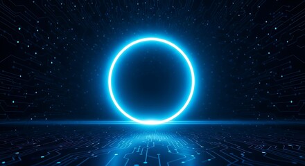 Obraz premium Glowing blue circle on abstract digital background