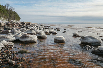 Vidzeme rocky coast on a cold spring day