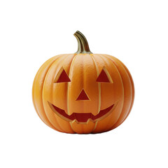 Jack-o'-lantern with cheerful face on white background, concept of pumpkin textured items  