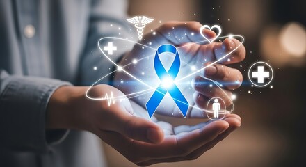 Blue ribbon awareness support healthcare medical health charity hope disease campaign cure symbol -world diabetes day