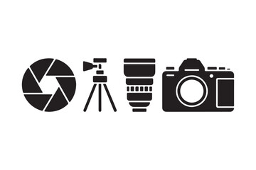 Photography equipment icons camera lens tripod aperture