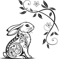 Black and white vector illustration of a tribal eagle tattoo design with an animal head and ornament for a unique art drawing