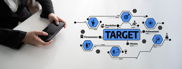 A visual representation of a target strategy highlighting key elements such as perseverance and mission to emphasize success in business and personal growth. Tessel