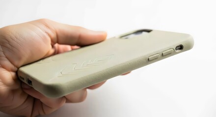 Modern biodegradable phone cover with leaf design for sustainable tech accessory concept