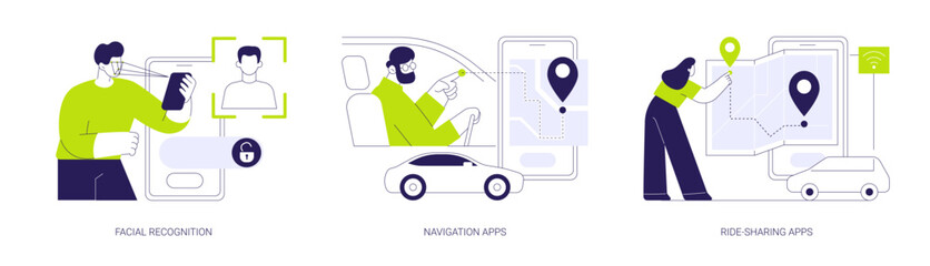 Artificial Intelligence applications isolated cartoon vector illustrations se