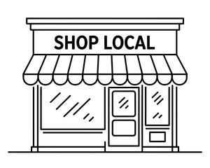 Shop local storefront line illustration with windows and door, ideal for promoting small businesses, local economy, and neighborhood campaigns