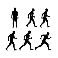 Set of male silhouettes showing the progression from walking to running.