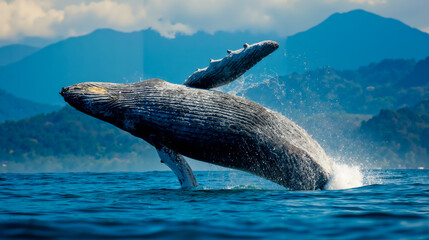 Obraz premium A whale is jumping out of the water