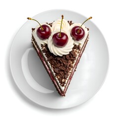 Black Forest cake slice with whipped cream, cherries, and chocolate shavings