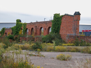 Red brick ruins of the old industry at Middlesbrough in the dockland area.