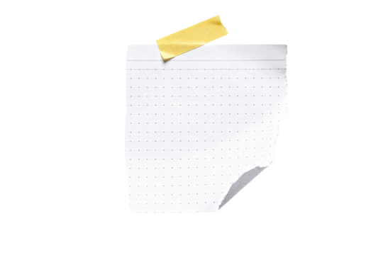 High-impact graphic resource: blank dotted ripped paper note with tape element, isolated on transparent background.