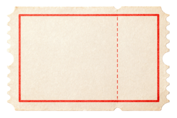 Blank vintage admission ticket or raffle stub with red border isolated on transparent background design