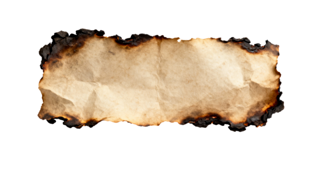 Vintage burnt paper texture with stark charred edges, isolated on transparent background asset. - Powered by Adobe