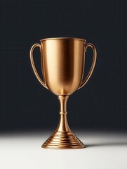 Close-Up Shot Displays a Shiny, Vintage Bronze Trophy on a Table in the Middle of a Dark Room, Ready for Distribution